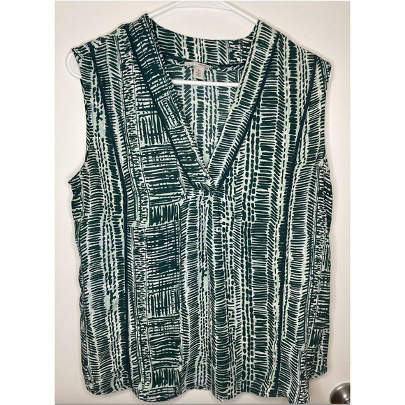 NWOT‎ Halogen Nordstrom Green Patterned Sleeveless Blouse XL - Picture 14 of 16